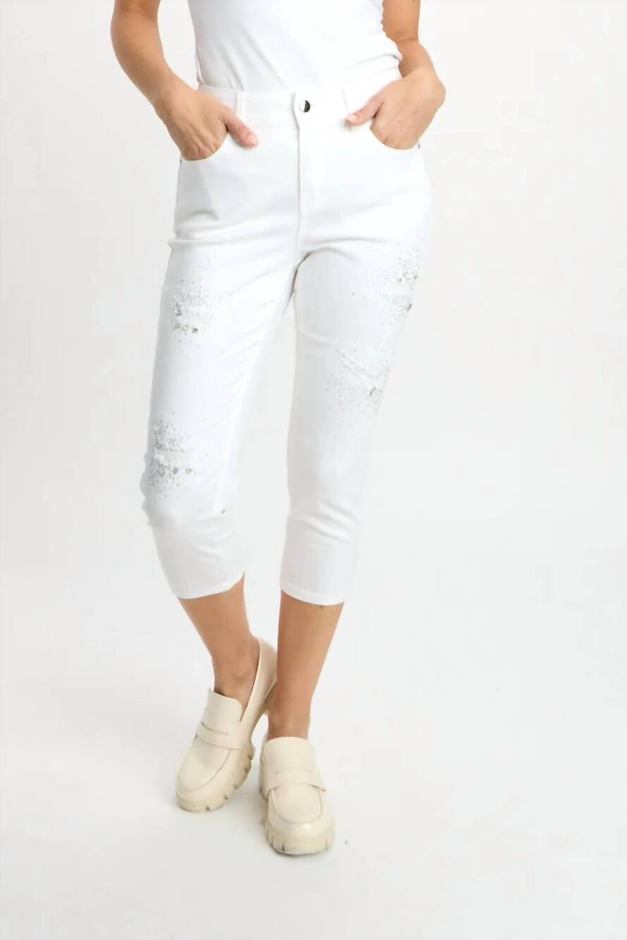 NEW FRANK LYMAN jeweled high-rise ripped jeans in white